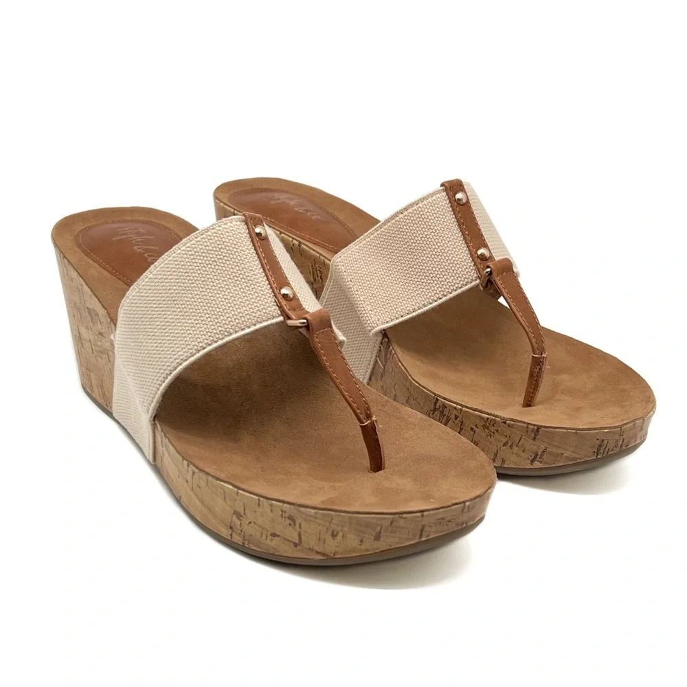 Style & Co Wedge Thong Piperr Cork Sandal Light Taupe Size 10 - Picture 4 of 14